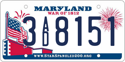 MD license plate 3AD8151