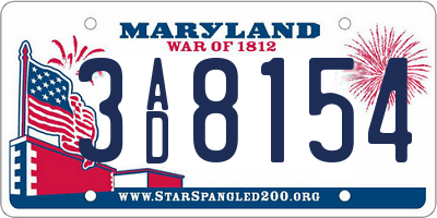 MD license plate 3AD8154