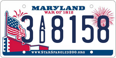 MD license plate 3AD8158