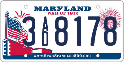 MD license plate 3AD8178