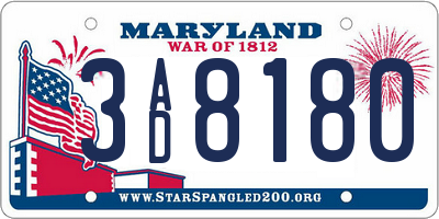 MD license plate 3AD8180