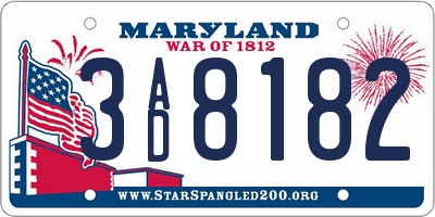 MD license plate 3AD8182