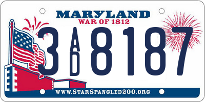 MD license plate 3AD8187