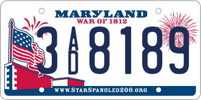 MD license plate 3AD8189