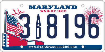 MD license plate 3AD8196