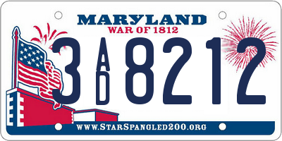 MD license plate 3AD8212