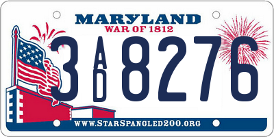 MD license plate 3AD8276