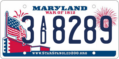 MD license plate 3AD8289