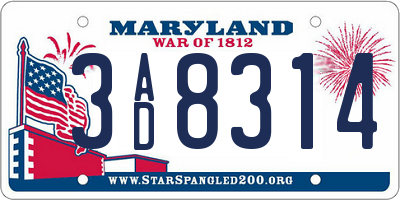 MD license plate 3AD8314