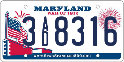 MD license plate 3AD8316