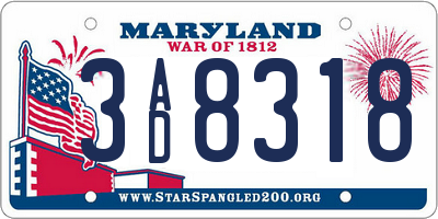 MD license plate 3AD8318