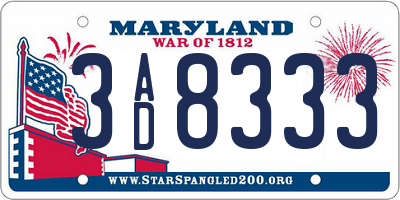 MD license plate 3AD8333