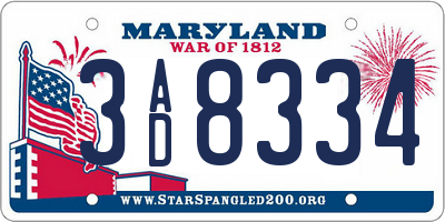 MD license plate 3AD8334