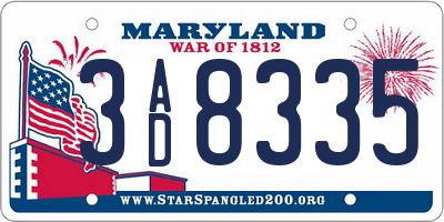 MD license plate 3AD8335