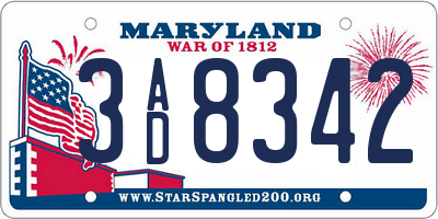 MD license plate 3AD8342
