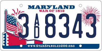 MD license plate 3AD8343
