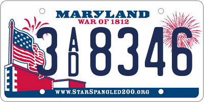 MD license plate 3AD8346