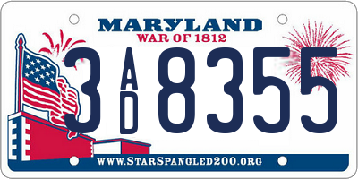 MD license plate 3AD8355