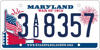 MD license plate 3AD8357