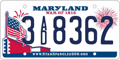 MD license plate 3AD8362