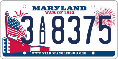 MD license plate 3AD8375