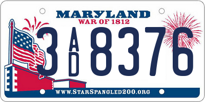 MD license plate 3AD8376