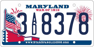 MD license plate 3AD8378