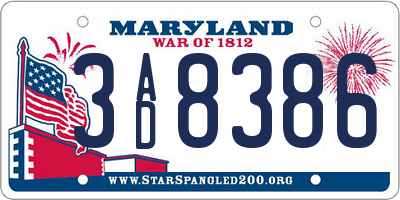 MD license plate 3AD8386