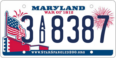 MD license plate 3AD8387