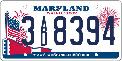 MD license plate 3AD8394