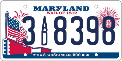 MD license plate 3AD8398