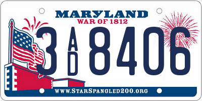 MD license plate 3AD8406