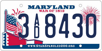 MD license plate 3AD8430