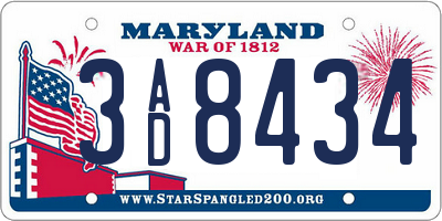 MD license plate 3AD8434