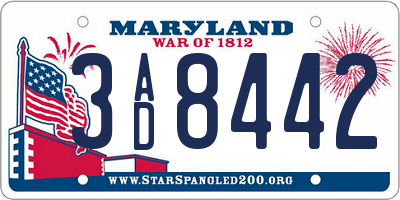 MD license plate 3AD8442