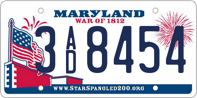 MD license plate 3AD8454