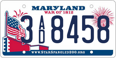 MD license plate 3AD8458