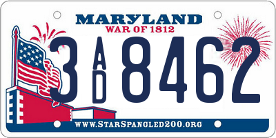 MD license plate 3AD8462