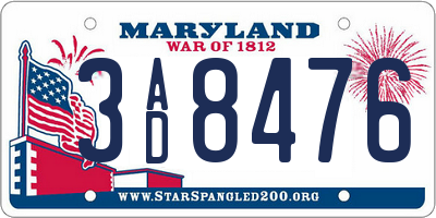 MD license plate 3AD8476