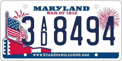 MD license plate 3AD8494