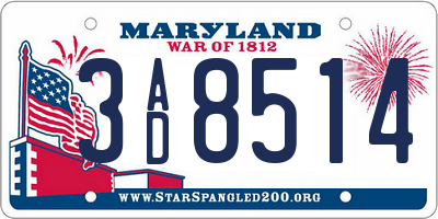 MD license plate 3AD8514