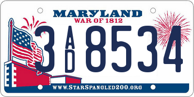 MD license plate 3AD8534