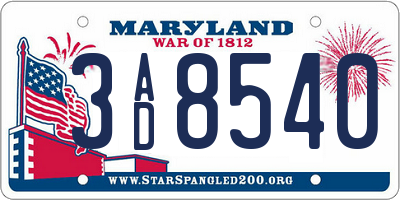 MD license plate 3AD8540