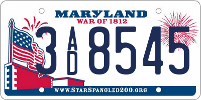 MD license plate 3AD8545