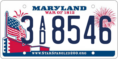 MD license plate 3AD8546