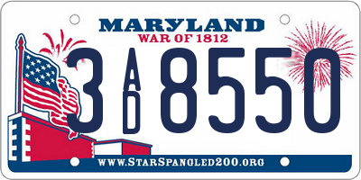 MD license plate 3AD8550