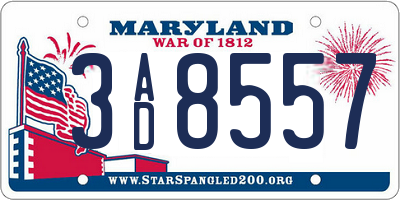 MD license plate 3AD8557