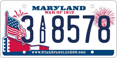 MD license plate 3AD8578