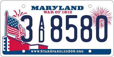 MD license plate 3AD8580