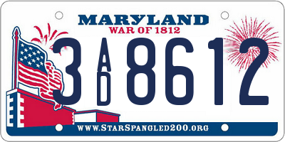 MD license plate 3AD8612